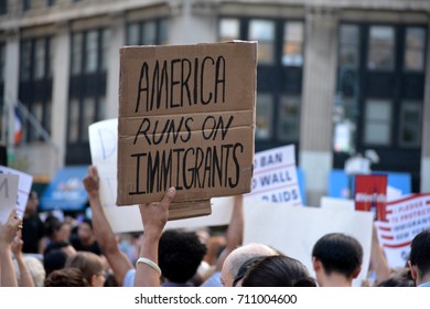 New York City - September 5, 2017: People protesting President Trump's decision to repeal the Deferred Action for Childhood Arrivals (DACA) policy in Lower Manhattan. - Shutterstock ID 711004600