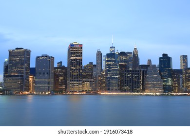 New York City Skyline Brooklyn Dumbo NYC Manhattan On Water Long Exposure