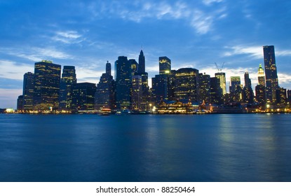 New York city skyline by night taken from Brooklyn