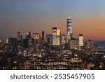 New York City Skyline at Dusk Featuring One World Trade Center