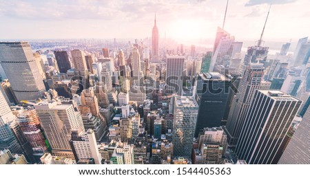 New york city skyline in the evening.