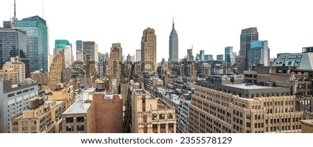 New York city skyline isolated at white background, United States