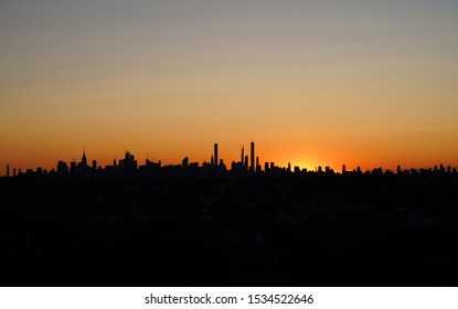 New York City skyline panorama at sunset