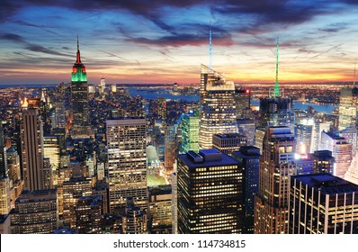 New York City skyline with urban skyscrapers at sunset. - Shutterstock ID 114734815