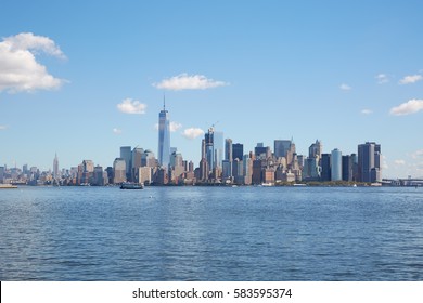 New York City Skyline Wide View In A Clear Sunny Day