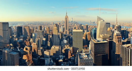 New York City Skyscrapers Rooftop Urban View.