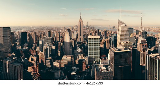 New York City Skyscrapers Rooftop Urban View.