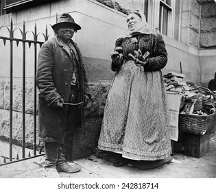 New York City Street Types: Emigrant Man And Women Pretzel Vendor. 1896 Photograph By Alice Austen.