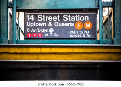 New York City subway entrance at 14 Street station 