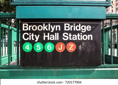 New York City Subway Entrance And  Sign With Circles 