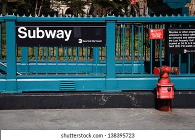 New York City Subway. Iconic street level platform at Manhattan subway stop.