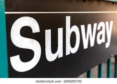 New York City Subway Sign Entrance In New York City, NY, USA