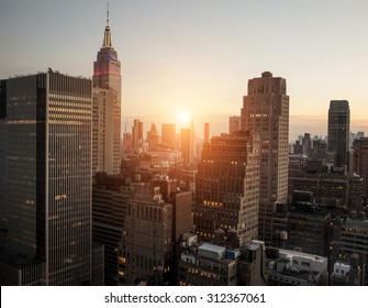 New York City With Sunset Across Horizon