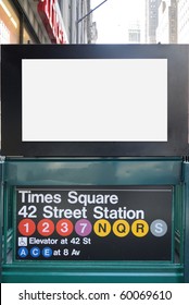 New York City Times Square Subway Stop With A Blank Billboard.