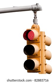 New  York City Traffic Light With Red Warning Isolated On A White Background