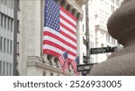 New York City, United States. Lower Manhattan Downtown Financial District. American Wall street. Exchange and Broad corner road traffic sign. Stock Exchange, USA Stock Market. Crossroad intersection.