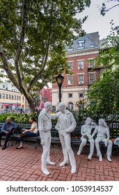 New York City, United States - August 25, 2017: In Christopher Park, Sculptures Commemorating The Gay Liberation Movement And The Stonewall Riots, Begun To Spread From The Stonewall Inn ( 1969).