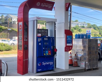 New York City, United States Of America - September 19th 2019: Checking The Prices For Petrol At A Gas Station After The Drone Attacks In Saudi Arabia.