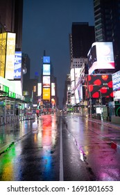 New York City, United States, March 31 2020. Empty Times Square In The Night After The Rain