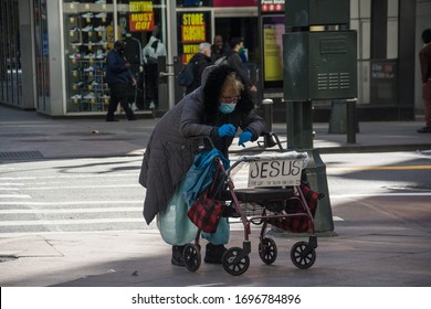 New York City, United States - April 6th, 2020: A Religious Fanatic On The Streets In Protective Gear During The Covid-19 Pandemic