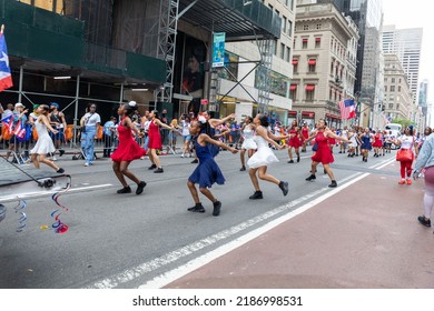 NEW YORK CITY, UNITED STATES - Jun 13, 2022: The Large Crowd Celebrating Puerto Rican Day Parade 2022 On The Streets Of New York City, USA