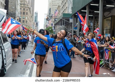 NEW YORK CITY, UNITED STATES - Jun 13, 2022: The Large Crowd Celebrating Puerto Rican Day Parade 2022 On The Streets Of New York City, USA