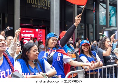 NEW YORK CITY, UNITED STATES - Jun 13, 2022: The Large Crowd Celebrating Puerto Rican Day Parade 2022 On The Streets Of New York City, USA