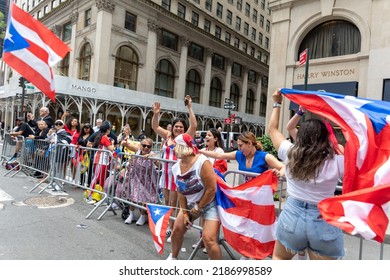 NEW YORK CITY, UNITED STATES - Jun 13, 2022: The Large Crowd Celebrating Puerto Rican Day Parade 2022 On The Streets Of New York City, USA