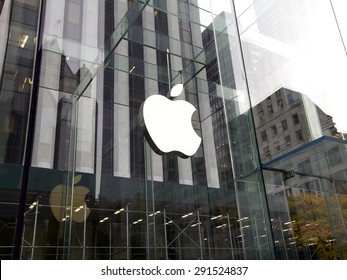 New York City, United States America - November 15, 2013: Glass entrance to the Apple Store in New York, United States