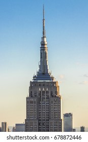 New York City, United States - May 15, 2017: Detail Of Empire State Building At Sunset.