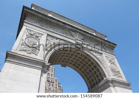 New York City, United States - Washington Arch. Monument in Greenwich Village neighborhood.
