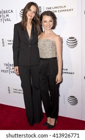 New York City, USA - April 15, 2016: Actress Katie Holmes and Stefania LaVie Owen attend the premiere of - All We Had - at John Zuccotti Theater during the 2016 Tribeca Film Festival