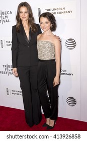 New York City, USA - April 15, 2016: Actress Katie Holmes and Stefania LaVie Owen attend the premiere of - All We Had - at John Zuccotti Theater during the 2016 Tribeca Film Festival