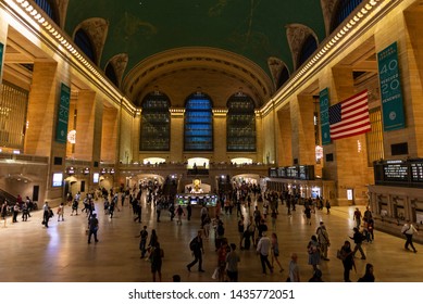 New York City, USA - August 1, 2018: Interior Of The Grand Central Terminal, Commuter Rail Terminal, With People Around Located In Midtown Manhattan, New York City, USA