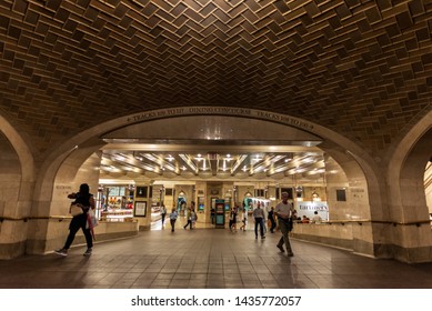 New York City, USA - August 1, 2018: Interior Of The Grand Central Terminal, Commuter Rail Terminal, With People Around Located In Midtown Manhattan, New York City, USA