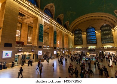 New York City, USA - August 1, 2018: Interior Of The Grand Central Terminal, Commuter Rail Terminal, With People Around Located In Midtown Manhattan, New York City, USA