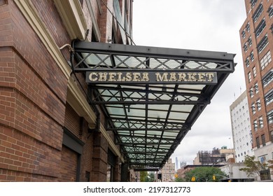 New York City, USA - August 22, 2022: Chelsea Market Sign On The Building Is Seen In New York City, USA. Chelsea Market Is A Food And Retail Marketplace With A Global Perspective. 