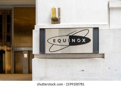 New York City, USA - August 17, 2022: Close Up Of Equinox Logo On The Building At One Of Their Gyms In New York City, USA. Equinox Group Is An American Luxury Fitness Company. 