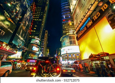 New York City, USA - August 11, 2012: Times Square Billboards. A Crowded Times Square At Night, Manhattan