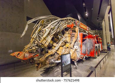 New York City, Usa - August 22nd 2017: National September 11 Memorial And Museum, Fire Engine From Ladder Company 3 From Ground Zero, New York