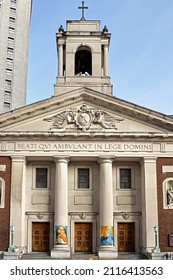 NEW YORK CITY, USA - DEC 1, 2021: Famous Church Of St. Andrew, Roman Catholic Parish Church In Roman Catholic Archdiocese In Autumn. New York City