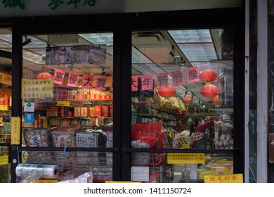 New York City, USA - Feb 6, 2019: A Traditional Chinese Medicine Store Having A New Year's Day Sale