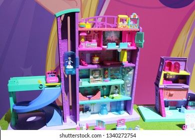 New York City, New York USA - February 18, 2019: Toy Fair New York Polly Pocket on display