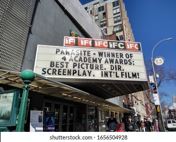 New York City, New York / USA - February 22 2020: Marquee Of The IFC Center In Greenwich Village Announcing The Movie 