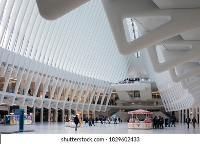 New York City, USA, February 2020: World Trade Center Station (PATH), A New Transit Hub Called Oculus, Designed By Santiago Calatrava.