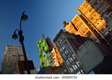 New York City, USA - January 05, 2016: Sunset Over A 34th Street, Midtown Manhattan, NYC.