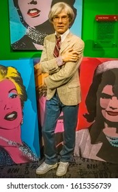 NEW YORK CITY, USA – JULE 13, 2013: Andy Warhol wax figure at Madame Tussauds wax museum in Times Square in New York.