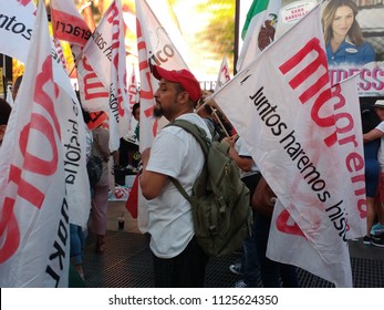 New York City, New York / USA - July 02 2018: Times Square After The Victory Of Andrés Manuel López Obrador Of The National Regeneration Movement (Movimiento Regeneración Nacional, MORENA).