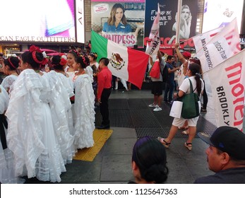 New York City, New York / USA - July 02 2018: Times Square After The Victory Of Andrés Manuel López Obrador of The National Regeneration Movement (Movimiento Regeneración Nacional, MORENA).