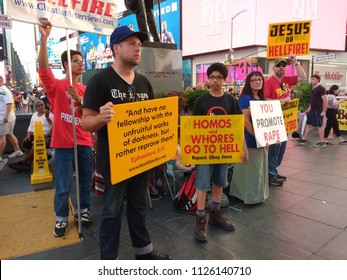 New York City, New York / USA - July 02 2018: Preaching In Times Square.